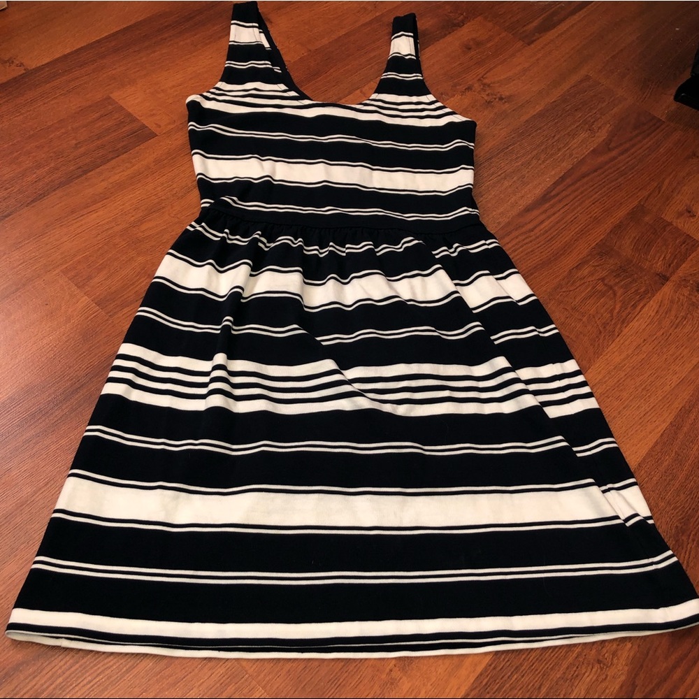 J Crew Navy Stripped Dress Button Up Back